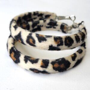 Fuzzy Animal Print Hoop Earrings